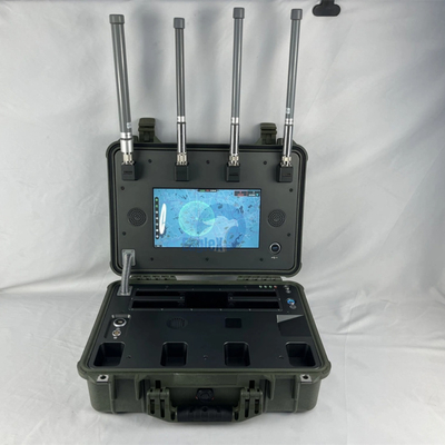 5KM~10KM 360° पूर्ण हवाई क्षेत्र IP66 सुरक्षा स्तर 900M 1.4G 2.4G 5.2G 5.8GHz 10 घंटे ऑपरेशन ड्रोन डिटेक्टर का पता लगाना